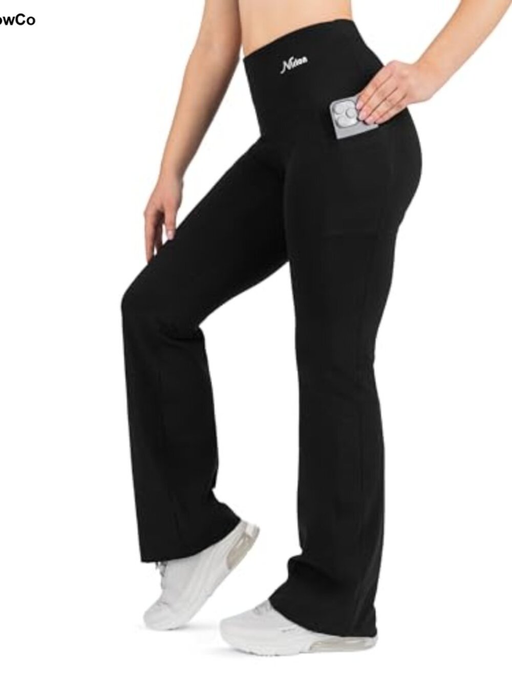 Flared Bootcut Yoga Pants with Pockets High Waisted Cotton Elastane